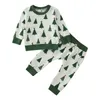 Set di abbigliamento Bambino Ragazzi Ragazze Natale Manica lunga Cartone animato Albero di Natale Stampe Maglietta Pullover Bretelle 12m Vestiti per ragazzo