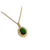 Pendant Necklaces Versa Rhine Sapphire Flower Necklace Small Rich Lady Plated 18K Gold Malachite Green Large Zircon