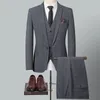 Men s kostymer blazers blazer västbyxor passar elegant italiensk stil gentleman plaid casual smal klänning bröllop 3 bit set 231211