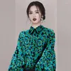 Women's Blouses Spring Autumn 2024 Women Clothing Vintage Floral Printed Tops Lantern Sleeve Loose Pullovers Blouse Shirts