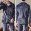 Laufsets Revers Design Pyjamas Herren Winter Set mit dicken Knöpfen elastische Taille weiche warme Homewear Top Hosen für Männer