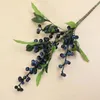 Fleurs décoratives mousse baies artificielles branche noir bleu fleur Bouquet accessoires feuilles vertes fausses plantes pour la maison noël