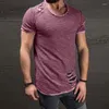 Men's T Shirts Summer Short Sleeve Shirt Men Fashion Hip Hop Gothic Hole Design O-neck Solid Color Casual Tops Man's T-shirt