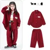 Kläder sätter barnen hiphop röd överdimensionerad skjorta jacka toppar casual wide ben baggy byxor för tjej pojke dans kostym kostym klädkläder