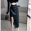 Skirts PU Leather Skirt Half Fashionable Split Hip Wrap One Step In Autumn And Winter Casual A-LINE