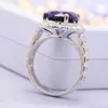 Bröllopsringar 100% 14K Solid White Gold 5.0ct Oval Lab Sapphire Huvudsten Bröllop Förlovningsring Gift Fina smycken för kvinnor 231208