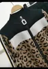 Women's Two Piece Pants Color Matching Zipper Cardigan Leopard Knitted Suit Fashion Women's Versatile Top 2-piece Ins