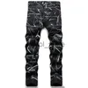 Pantalons pour hommes Jeans à impression numérique pour hommes Motif de mode Pantalon en denim extensible peint Pantalon fuselé mince Noir Blanc J231208