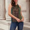 Canotte da donna Canotte da donna Canotte sexy con paillettes T-shirt con scollo all'americana Buco della serratura sul retro Scava fuori camicetta senza maniche Abbigliamento da donna di moda