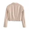 Kvinnors jackor Bombare jacka beige outwear beskuren långärmad topp vintage mode fasta kappa damer veste femme