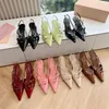 Top quality Pointed toe Slingback low-heeled sandals pumps shoes women stiletto Dress shoes Luxury designer sandals Wedding party shoes Footwear factory