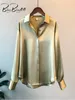 Damesblouses BlingBlingee Witte Dames Casual Blouse 2023 Herfst Lange mouw Met knopen Satijn Los overhemd Dames Hoog Laag Top Y2K