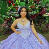 Lavendel glänzende Prinzessin Quinceanera Kleider 3D Blume Applikation Spitze Perlen Korsett Cinderella Prom Sweet 16 Kleid Vestidos de 15