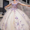 2024 Ivoire Hors De L'épaule Quinceanera Robes Perles Scintillantes Robes De Soirée Formelle Applique Dentelle Avec Cape Robe Robes De 15