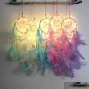 Zestawy podarunkowe światło LED Dream Catcher Ręcznie robione pióra samochodowe domowe wiszące dekoracja ozdoby DreamCatcher wiatr gonzyk Bożego Narodzenia dh4u5