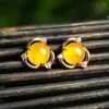 Stud Earrings 925 Silver Inlaid Natural Topaz Egg Face Original Flower-shaped Women Fashion