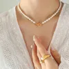 Pendant Necklaces Elegant Women's Exaggerated Hip Hop Necklace Double Ring Freshwater Pearl Small Design Waterproof