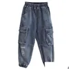 Jeans Trendy For Boys Kids Autumn Childrens Clothing Soft Loose Denim Pants Big Pocket Cargo Pant Hip Hop Trousers G1220 Drop Delive Otgw9