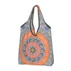 Sacos de compras Engraçado Impressão Luxo Ornamental Mandala Tote Portátil Ombro Shopper Bohochic Geométrica Floral Art Bolsa