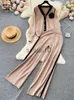 Женские брюки из двух частей SINGREINY OL с цветочным принтом из двух частей, женский модный кардиган с длинным рукавом с эластичной резинкой на талии, повседневный зимний свитер, костюм с длинными брюками J231211
