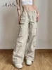 Women's Pants Capris Y2K Beige Baggy Wide Leg Sweatpants Drawstring Low Waist Cargo Trousers Casual Straight Pants Solid Korean Fashion Autumn 231211