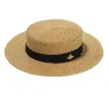 Sombrero de ala ancha tejido a la moda, gorra de paja ancha a la moda con abeja de Metal dorado, visera plana para padres e hijos, sombrero de paja tejido 7879923