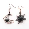 Boucles d'oreilles pendantes en fil de cuivre plaqué, pierre de Labradorite soleil et lune pour femmes, bijoux de Style Vintage