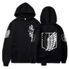 Mens Hoodies Sweatshirts Black Hooded Anime Attack på Titan Aot Merch Ackerman Levi Scout Regiment Tryckta hoodies Män kvinnor Sweatshirts Cozy Pulloversl231122