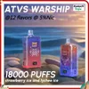 오리지널 ATV 18K 퍼프 18000 퍼프 바 일회용 vape 전자 담배 스마트 화면 디스플레이 750mAh 배터리 뱅 킹 vape 7000 퍼프 9000 퍼프 퍼프