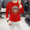 2023 Nouveau Luxe Hommes Designer T-shirt Noir Rouge Lettre Hot Drill À Manches Longues Marque De Mode Designer Top T-shirts Taille Asiatique M-4XL