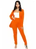 Women's Two Piece Pants Blazers And Sets Women Bright Orange 22 Spring Autumn Fashion Office Lady Slim Long Sleeve Solid Color Suits