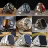 Retro Handmade Turkish Ring for Men Vintage Double Swords Black Zircon Rings Punk Trendy Islamic Religious Muslim Jewelry243L