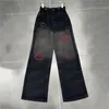 Ontwerpers brief dames jeans borduurwerk denim pant mode ontwerper wide been broek dames broek kleding