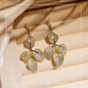 Dangle Earrings Vintage Drop For Women 925 Sterling Needles Cubic Zirconia 18K Leaves Long Earring Fine Jewelry Accessories