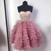 Casual Dresses Strapless Mini Dress Lace Tulle Layered Ball Gown Ruffles Pink Party Gowns Women's Plus Size Prom