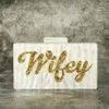 이브닝 가방 편지 Wifey Vintage 수제 아크릴 지갑 상자 클러치라는 이름 어깨 트랩 홀리데이 해변 크로스 바디 메신저 핸드B296W