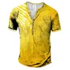 Men's T Shirts Summer Henley Wing 3D Print Streetwear Fashion Vintage Short Sleeve Button-Down Shirt Man Male Tees Tops Clothing