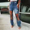 Pantaloni attivi Jeans a gamba larga per donna Stretch Vita elastica a vita alta Fondo a campana Jeans larghi in denim spesso sexy