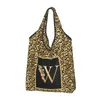 Shoppingväskor söta leopard mönster bokstäver tyg väska bärbara livsmedel axel shoppare