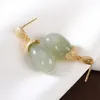 Dangle Earrings S925 Sterling Silver Gold Plated Natural Hetian Jade Gray Oval Water Drop Ear Studs Court Super Fairy Retro Affordable