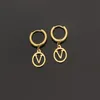 Eenvoudige chique ontwerper eenvoudige mode bungelen klassieke letter 18K goud roze zilveren cirkel oorbellen initiële hiphop oorbellen voor vrouwen Par302Y