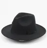 Chapeau en feutre de laine unisexe avec bordure en ruban, chapeaux de Jazz élégants Fedora, casquettes à large bord, casquette Trilby classique solide pour hommes et femmes5693881