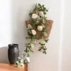 4Pc 200cm Artificial Camellia Flower Rattan with Ears of Wheat Rose Leaf Fake Flower Wall Hanging Decor Wedding Home Plant Vines