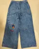 Jeans para hombres Retro Hip Hop Patrón de bordado JNCO Baggy Y2k Hombres Mujeres Punk Casual Pantalones de mezclilla Pierna ancha Pantalones de cintura baja Streetwear