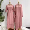Etniska kläder 2 -stycken Set Women Muslim Open Abaya Short Sleeve Maxi Dress Dubai Turkiet Kimono Kaftan Eid Ramadan Islamic Outfits Robe