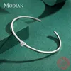 Charm Armband Modian 100% Real 925 Sterling Silver Round Clear Ten Heart Cz Open Armband för kvinnor Fina smycken Charm Justerbara Bangle -gåvor 231208