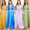 Roupas étnicas Muçulmanas Abayas Dubai Vestidos Marrocos Vestido de Noite Robe Patchwork Vestidos de Festa para Mulheres Bolha Manga Longa Tassel Kaftan