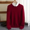 Herrtröjor 100% ren ulltröja Men Autumn Winter O-Neck Pullovers Business Casual Base Shirt Knit High-klass varm manlig jumper 231211