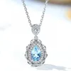Vintage Aquamarine Blue Crystal Topaz Gemstones Diamond Pendant Halsband för kvinnor Vitt guld silver färg smycken mode gåva291m