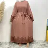 Ethnische Kleidung Ramadan Abaya Frauen Muslimische Spitze Gürtel Jalabiya Arabische Robe Dubai Kaftan Islamisches Maxikleid Musulman Femme Caftan Vestidos